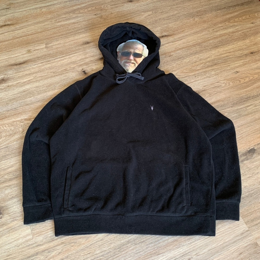AllSaints Mens Black Fleece Pullover Ramskull Hoodie - Small